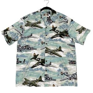 Kalaheo Fighter Bomber Airplanes II Hawaiian Beach Summer Military Camp Shirt  L